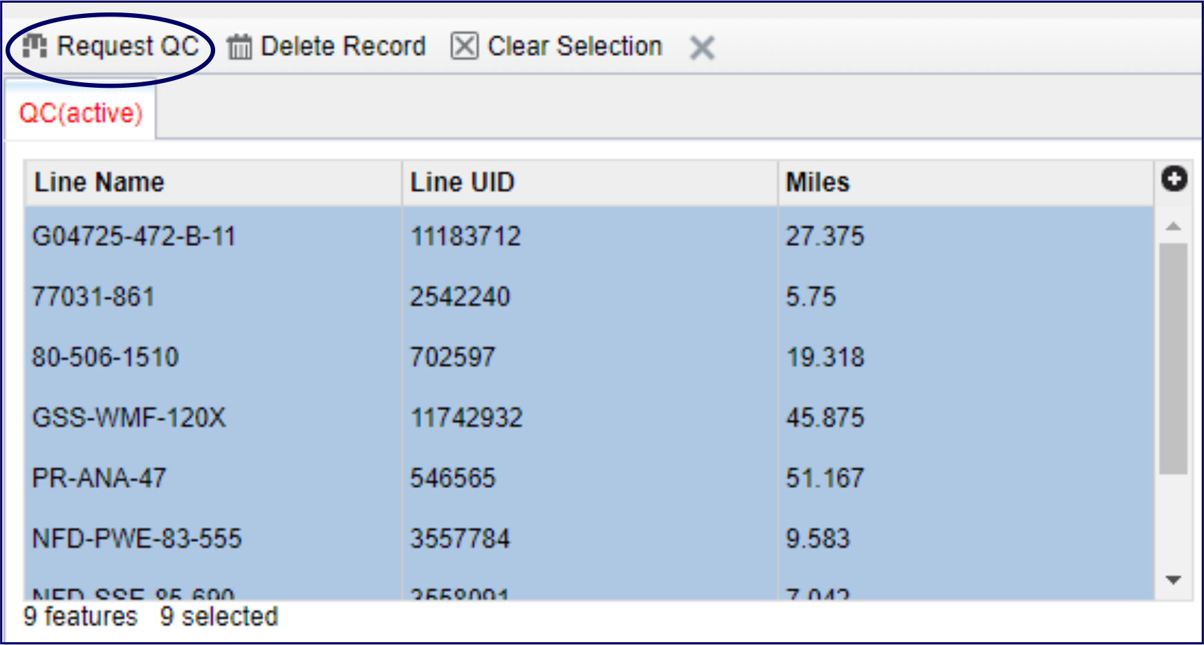 screenshot of QC Request dialog