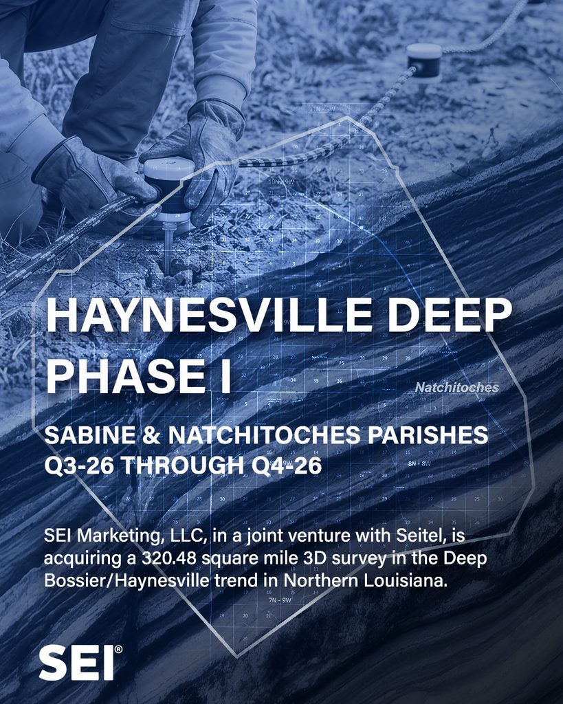 Splash page for the Haynesville Deep Phase I project showing seismic acquisition.
